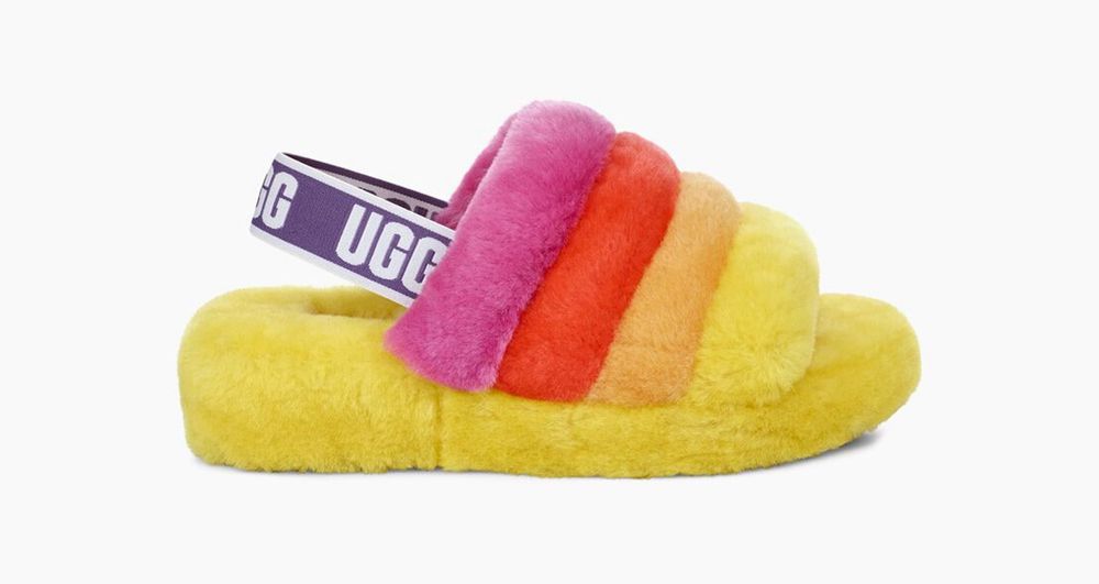 Ugg Pride Fluff Yeah - Womens Slides - Rainbow Yellow - NZ (5792YLIPD)